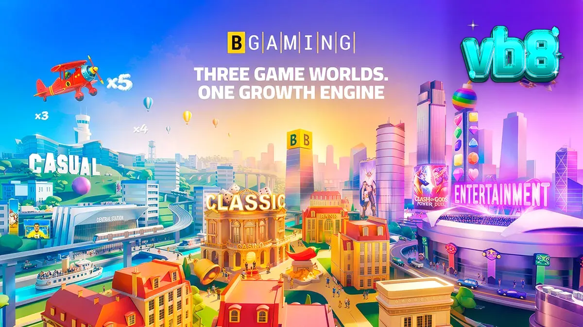 BGaming-এর থ্রি গেম ওয়ার্ল্ডস পোর্টফোলিও কনসেপ্টের একটি শৈল্পিক উপস্থাপনা